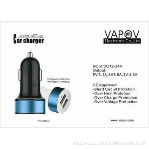 Intelligent 4.2 A Al alloy Dual USB Car Charger For Apple